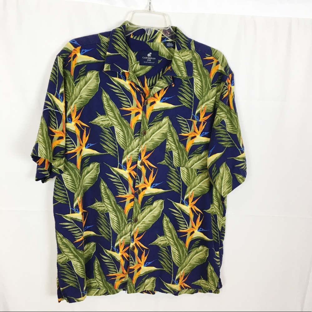 CARIBBEAN JOE Tropical Print Short Sleeve Shirt-M
